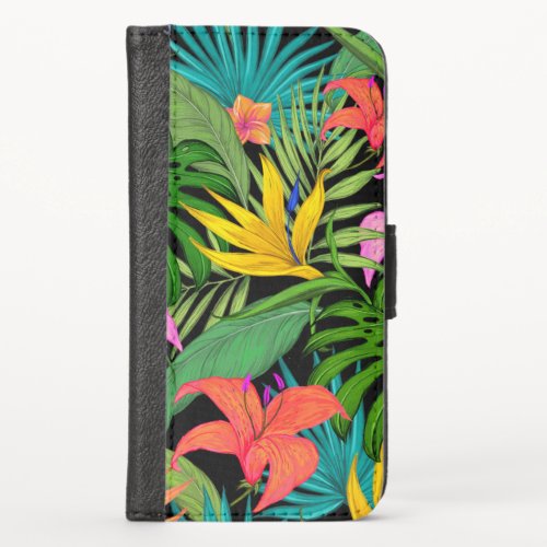 Tropical flower and palm leaf Hawaiian colorful iPhone X Wallet Case