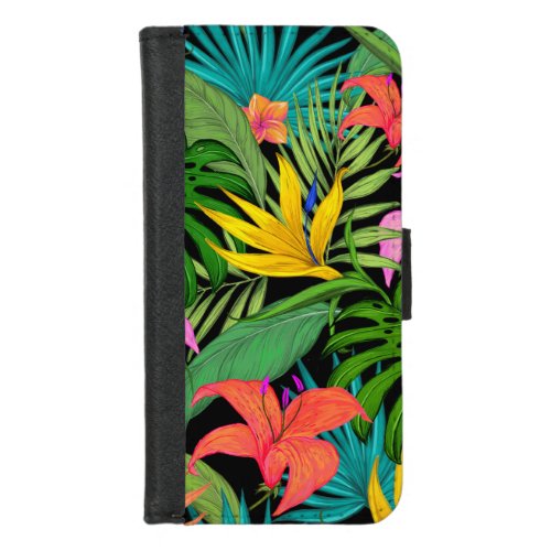 Tropical flower and palm leaf Hawaiian colorful iPhone 87 Wallet Case