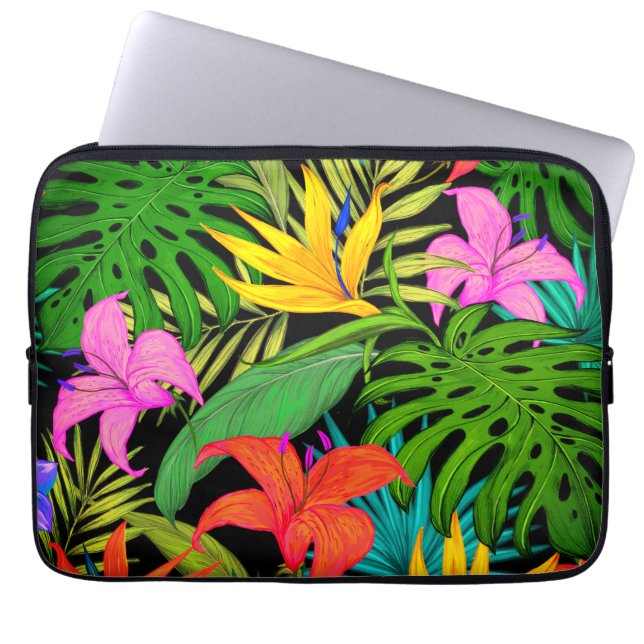 Tropical flower and palm leaf Hawaiian colorful Laptop Sleeve (Front)