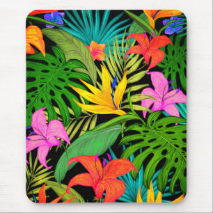 Tropical flower and palm leaf Hawaiian colorful Mouse Pad