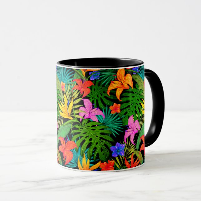 Tropical flower and palm leaf Hawaiian colorful Mug (Front Right)