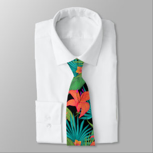 Tropical flower and palm leaf Hawaiian colorful Neck Tie