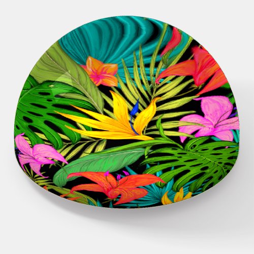 Tropical flower and palm leaf Hawaiian colorful Paperweight