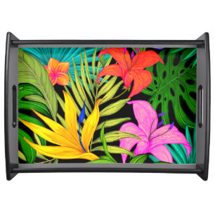 Tropical flower and palm leaf Hawaiian colorful Serving Tray