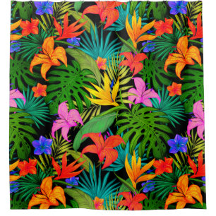 Tropical flower and palm leaf Hawaiian colorful Shower Curtain
