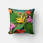 Tropical Flower And Palm Leaf Hawaiian Colorful Throw Pillow at Zazzle