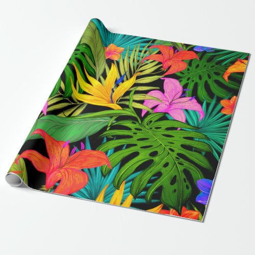 Tropical flower and palm leaf Hawaiian colorful Wrapping Paper