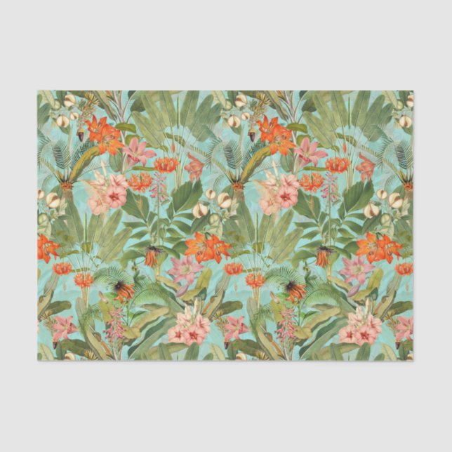 Tropical Flower And Palm Rainforest Tissue Paper (Front)