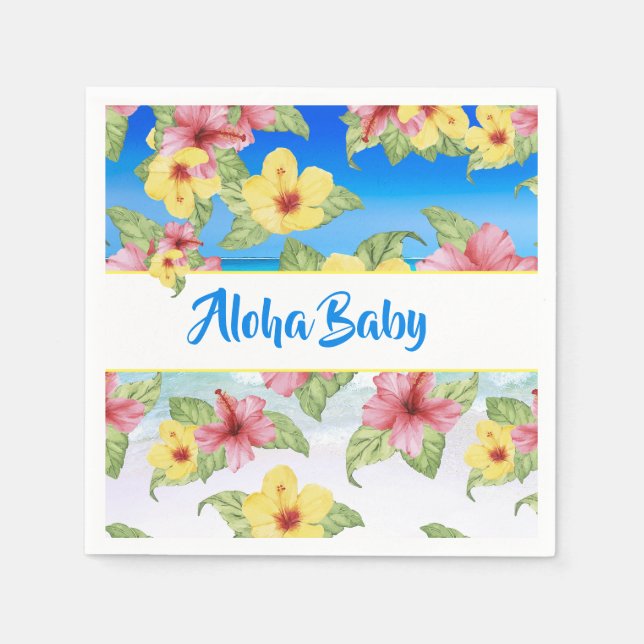 Tropical Flower Baby Shower Hibiscus Napkins (Front)