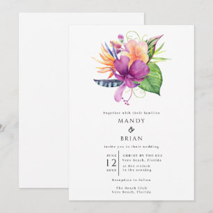 Tropical Flower Beach Island Wedding Invitation