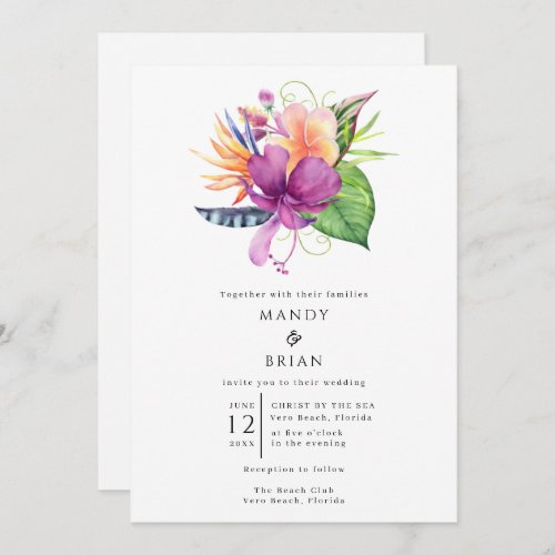 Tropical Flower Beach Island Wedding Invitation