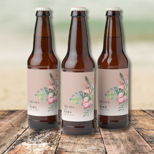 Tropical Flower Beach Wedding Beer Bottle Label