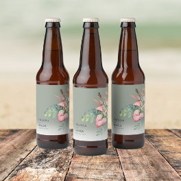 Tropical Flower Beach Wedding Beer Bottle Label