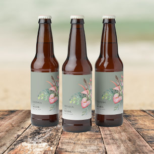 Tropical Flower Beach Wedding  Beer Bottle Label