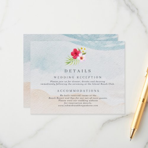 Tropical Flower Beach Wedding Details Enclosure Card