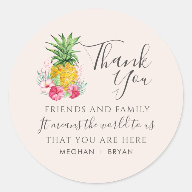 Tropical Flower Beach Wedding Favor Classic Round Sticker (Front)