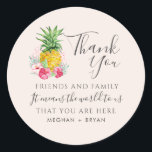 Tropical Flower Beach Wedding Favor Classic Round Sticker<br><div class="desc">Wedding favor stickers for your beach wedding with a cute tropical flower and pineapple design,  great for thanking your family and friends for attending your wedding celebration. See the collection below for all coordinating items in this design.</div>