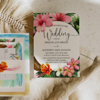 Tropical Flower Beach Wedding  Invitation by SugSpc_Invitations at Zazzle