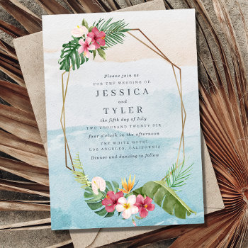 Tropical Flower Beach Wedding Invitation by stylelily at Zazzle