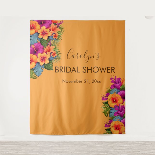 Tropical Flower Bridal Shower Photo Booth Backdrop (Front)