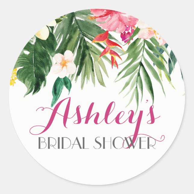 Tropical Flower Bridal Shower Sticker (Front)