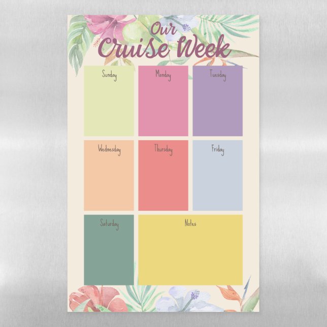Tropical Flower Cruise Week Planner Magnetic Dry Erase Sheet (Vertical)