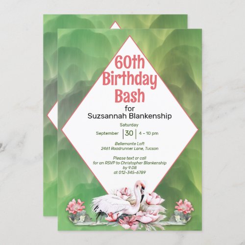 Tropical Flower  Flamingo Custom Celebration Invitation