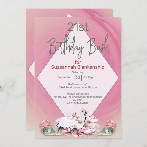 Tropical Flower  Flamingo Custom Celebration Invitation