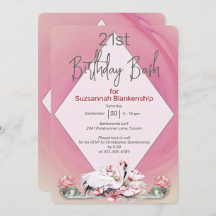 Tropical Flower & Flamingo Custom Celebration Invitation