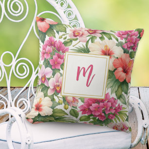 Tropical Flower Garden Colorful Floral Outdoor Pillow