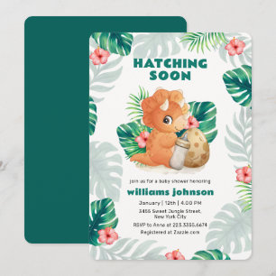 Tropical Flower Hatching Dinosaur Baby Shower  Invitation