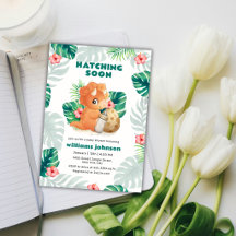 Tropical Flower Hatching Dinosaur Baby Shower 