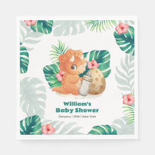 Tropical Flower Hatching Dinosaur Baby Shower Napkins