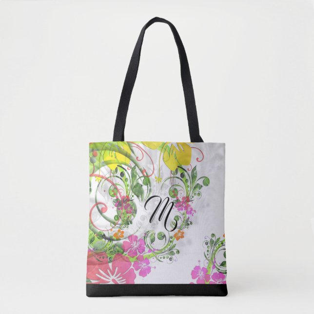 Tropical flower hibiscus tote (Front)