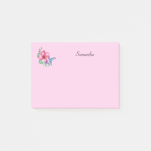 Tropical Flower Hummingbird Personalized Post-it Notes (Front)