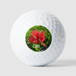Tropical Flower Initials Bright Pink Island Floral Golf Balls