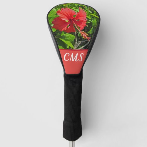 Tropical Flower Initials Bright Pink Island Floral Golf Head Cover