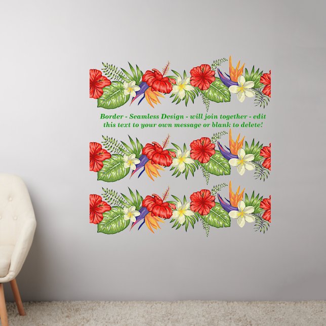 Tropical Flower  Leaf Border Seamless Add Text 50" Wall Decal (Living Room 2)