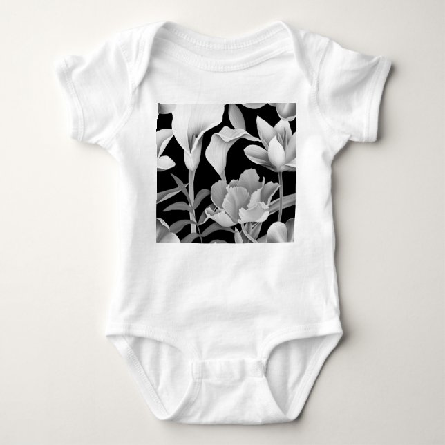 Tropical Flower Leaf: Seamless Pattern Baby Bodysuit (Front)