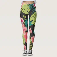 Colorful Tropical Flowers Seamless Pattern Leggings, Zazzle