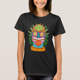 Tropical Flower Leaves Tiki Mask Luau Party Hawaii T-Shirt