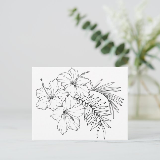 Tropical Flower Line Art Postcard (Standing Front)