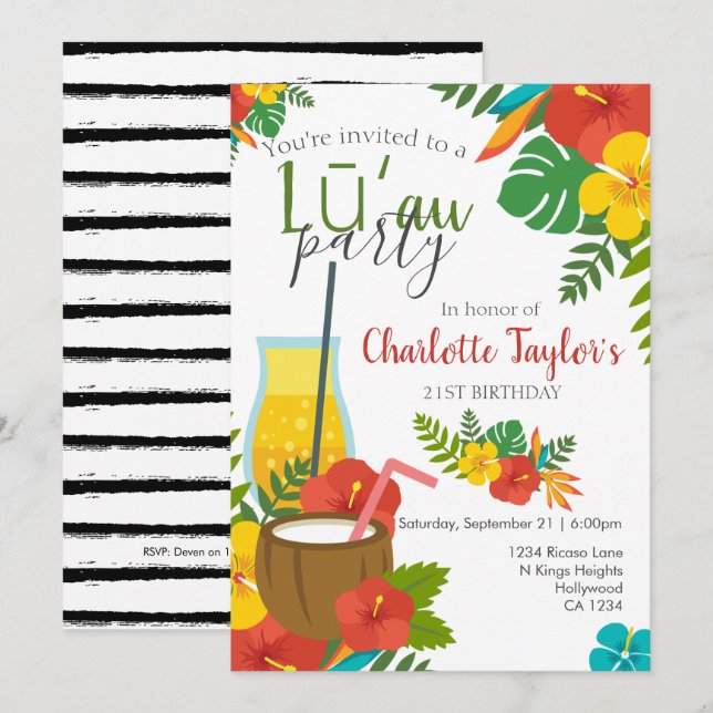 Tropical Flower Luau Party Invitation (Front/Back)