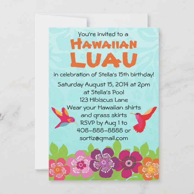 Tropical Flower Luau Party Invitation (Front)