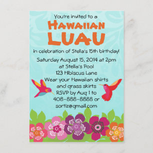 Tropical Flower Luau Party Invitation