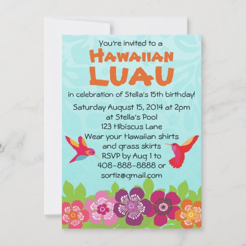 Tropical Flower Luau Party Invitation