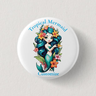 Tropical Flower Mermaid Thunder_Cove Button