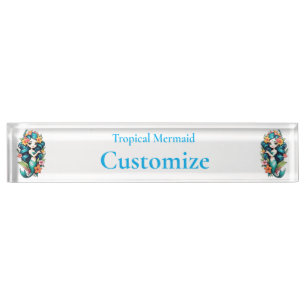 Tropical Flower Mermaid Thunder_Cove Desk Name Plate