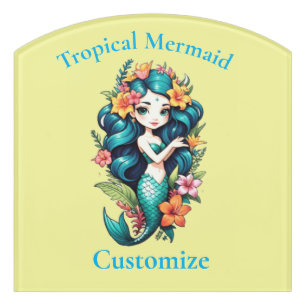Tropical Flower Mermaid Thunder_Cove Door Sign