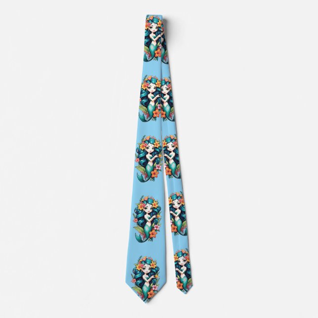 Tropical Flower Mermaid Thunder_Cove Neck Tie (Front)